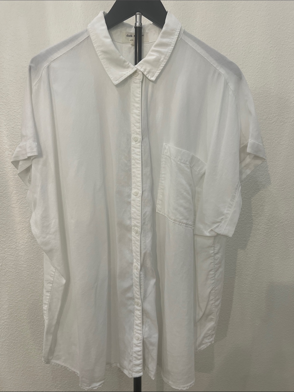 cloth & stone Anthropologie White Cap Sleeve Button-Down Shirt w/ Chest Pocket